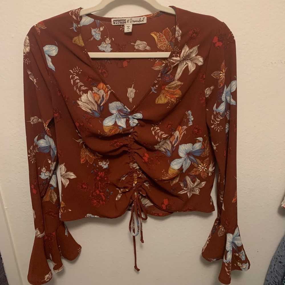 Flowy orange floral blouse